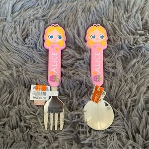 BNWT Disneyland Hong Kong Alice in Wonderland spoon and fork cutlery set